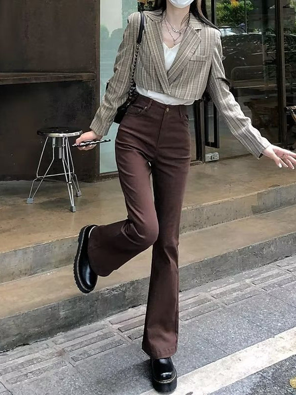 High-Waisted Brown Flare Pants