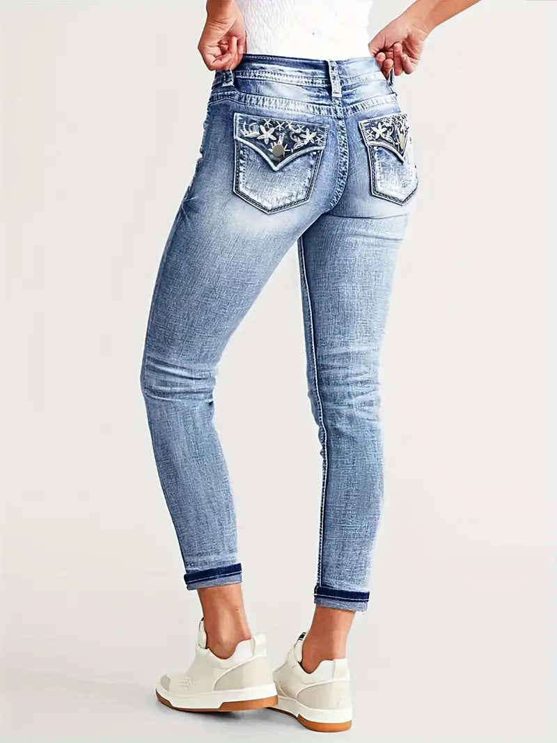 Whiskered skinny jeans