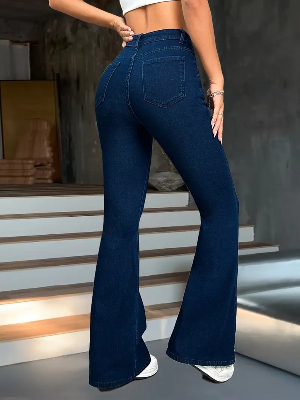 Dark Stretch High Waisted Flare Jeans