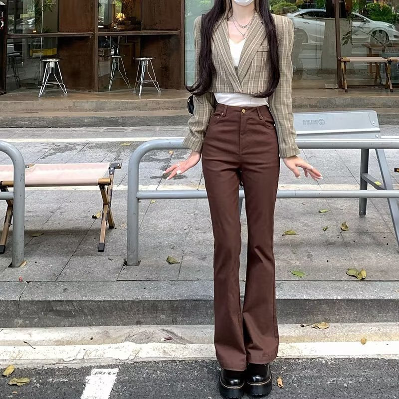 High-Waisted Brown Flare Pants