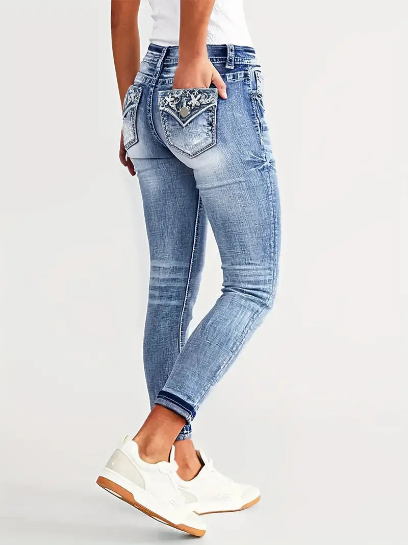 Whiskered skinny jeans