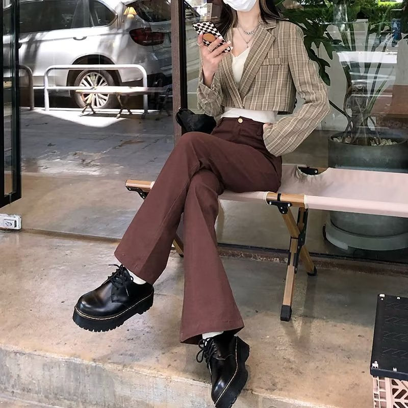 High-Waisted Brown Flare Pants
