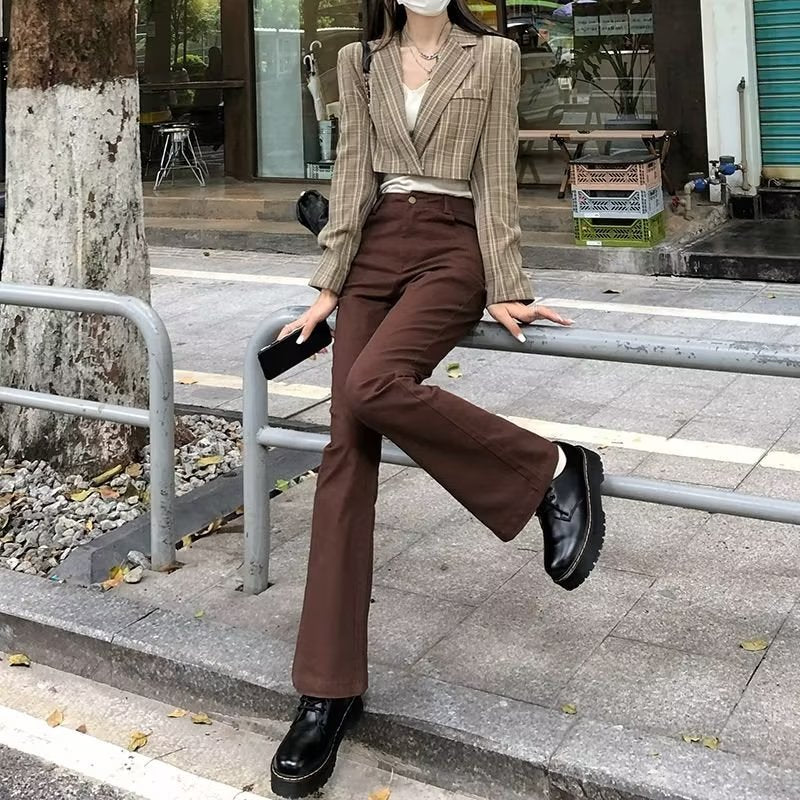 High-Waisted Brown Flare Pants