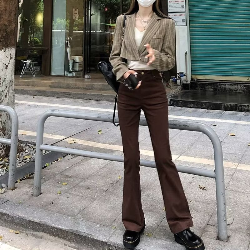 High-Waisted Brown Flare Pants