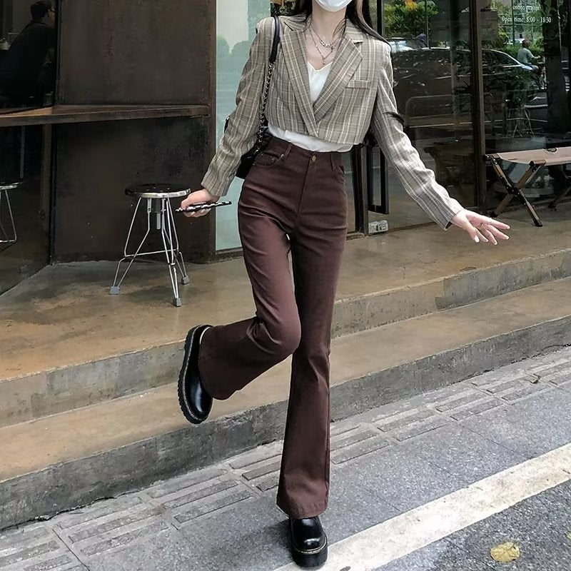 High-Waisted Brown Flare Pants