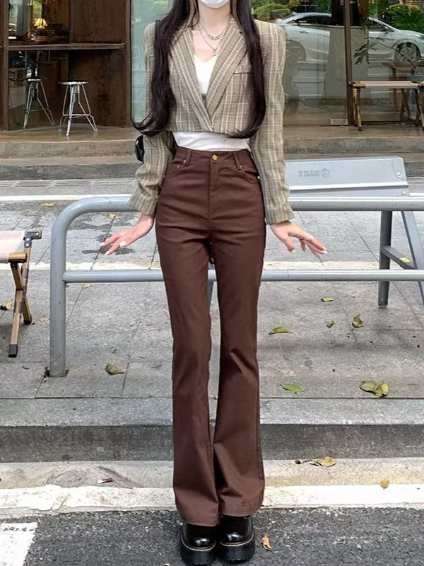 High-Waisted Brown Flare Pants