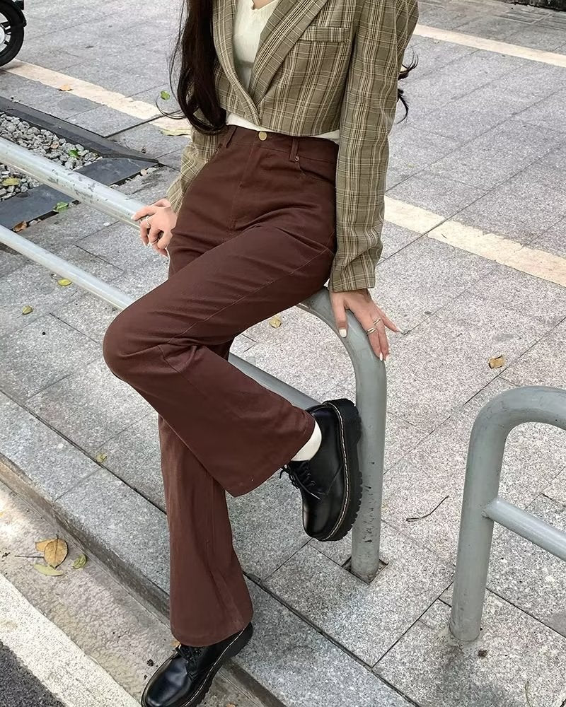 High-Waisted Brown Flare Pants