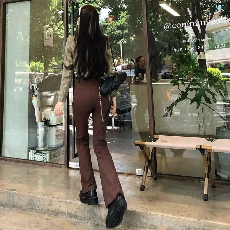 High-Waisted Brown Flare Pants