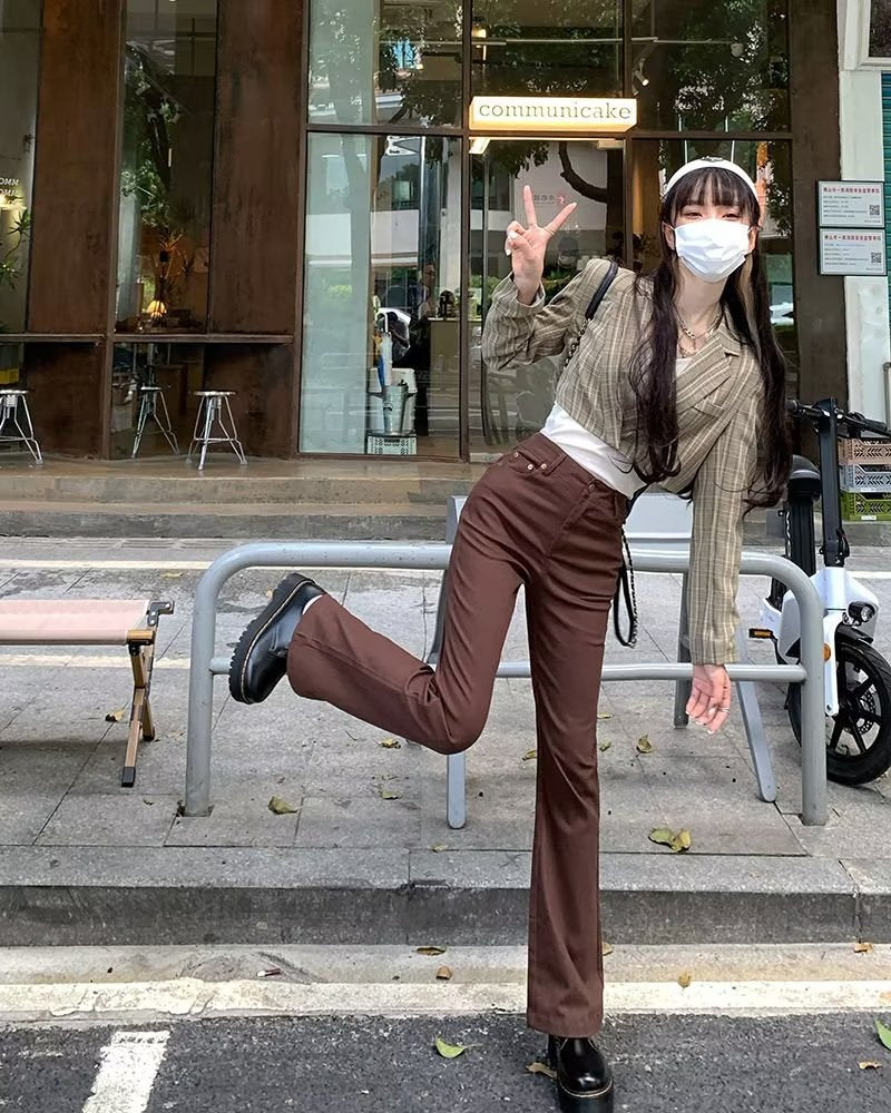 High-Waisted Brown Flare Pants