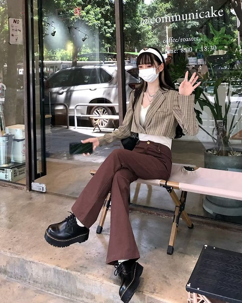 High-Waisted Brown Flare Pants