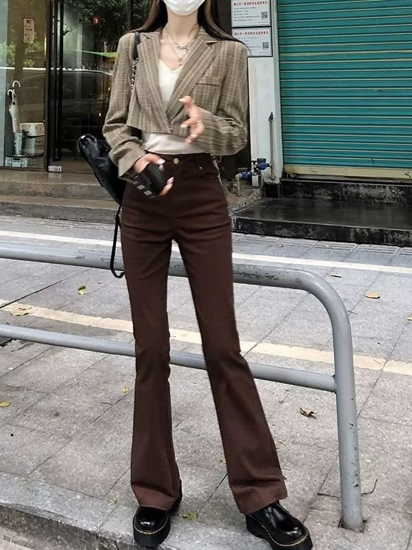 High-Waisted Brown Flare Pants