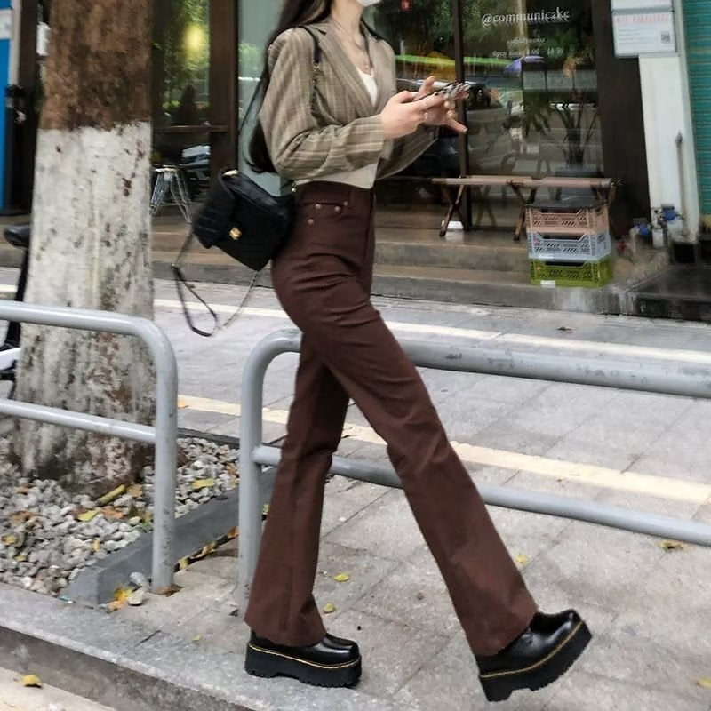 High-Waisted Brown Flare Pants