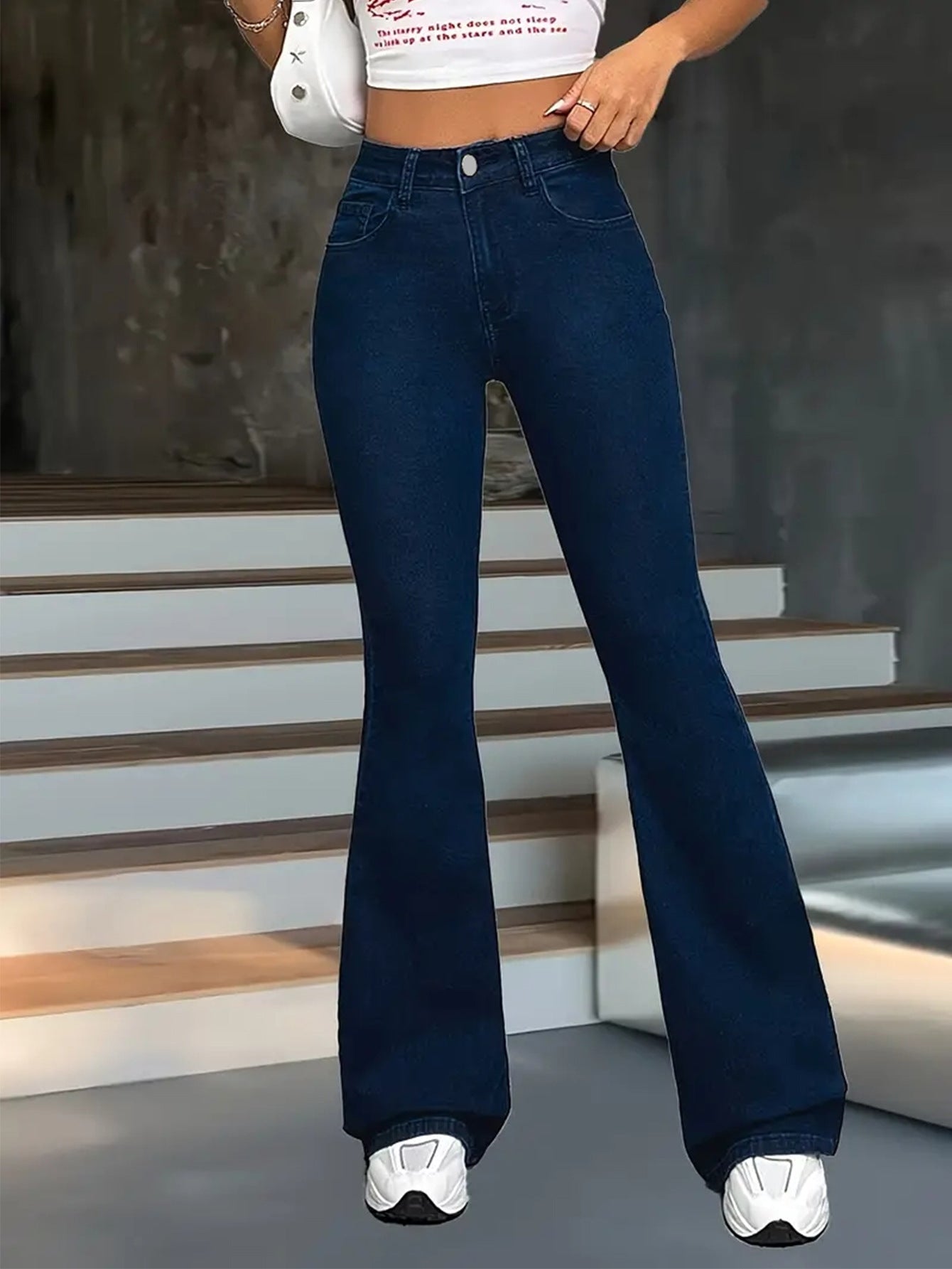 Dark Stretch High Waisted Flare Jeans
