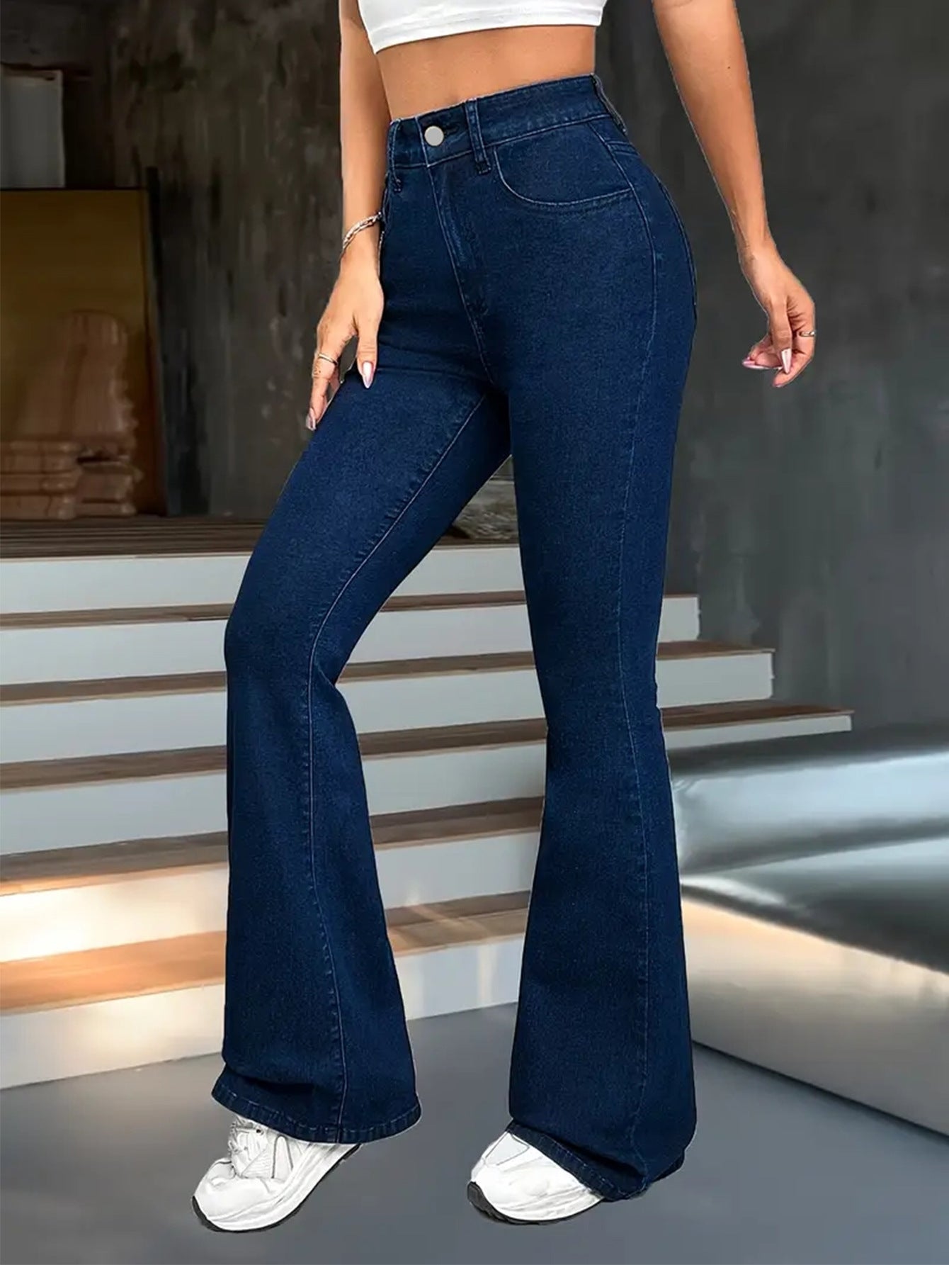 Dark Stretch High Waisted Flare Jeans
