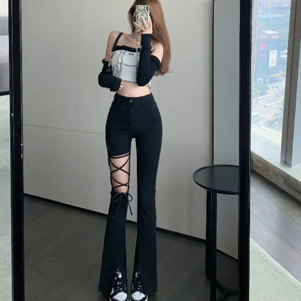 Rebel Lace-Up Flare Jeans