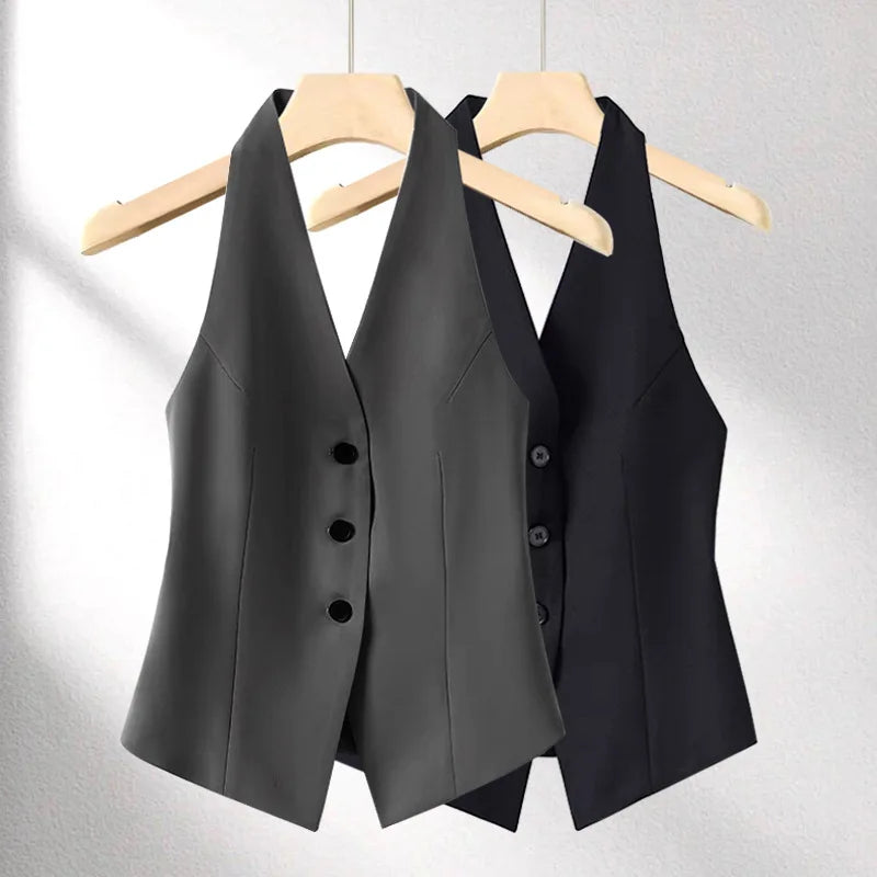 Women's Suit Vest Spring Summer New Neck-hanging Sleeveless Backless Vest Versatile Ladies Top Female Waistcoat Chaleco Mujer