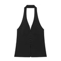 HXAO 2026 Women's Sexy Crop Halter Top Summer Chic Black Brown Off Shoulder Backless Tops Casual Polka Dot Slim Sleeveless Vests
