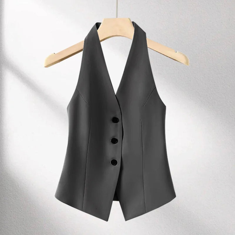 Women's Suit Vest Spring Summer New Neck-hanging Sleeveless Backless Vest Versatile Ladies Top Female Waistcoat Chaleco Mujer