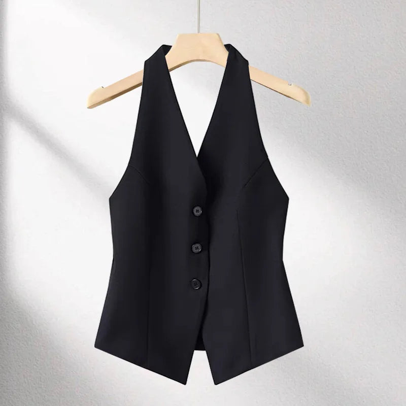 Women's Suit Vest Spring Summer New Neck-hanging Sleeveless Backless Vest Versatile Ladies Top Female Waistcoat Chaleco Mujer