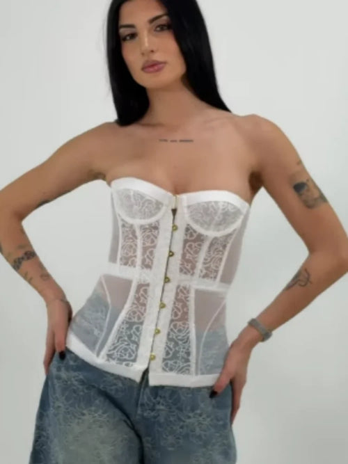 Holiday Spicy Girl Sexy Tight Corset Female Chic Lace Hollow Sleeveless Strapless Top 2026 Summer Elegant New Street Trendy Vest