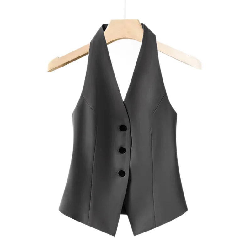 Women's Suit Vest Spring Summer New Neck-hanging Sleeveless Backless Vest Versatile Ladies Top Female Waistcoat Chaleco Mujer