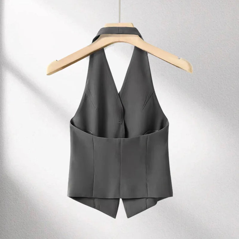 Women's Suit Vest Spring Summer New Neck-hanging Sleeveless Backless Vest Versatile Ladies Top Female Waistcoat Chaleco Mujer