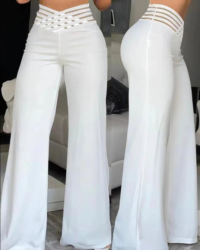 Crisscross High-Waist Wide-Leg Pants