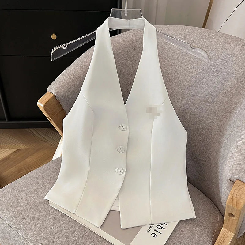 Women's Suit Vest Spring Summer New Neck-hanging Sleeveless Backless Vest Versatile Ladies Top Female Waistcoat Chaleco Mujer