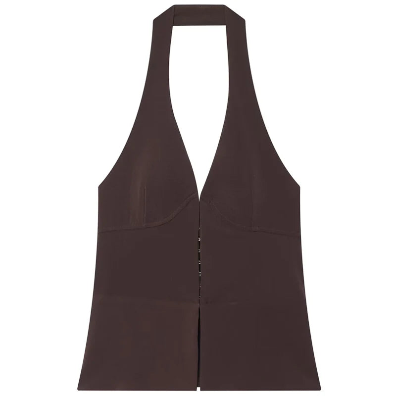 HXAO 2026 Women's Sexy Crop Halter Top Summer Chic Black Brown Off Shoulder Backless Tops Casual Polka Dot Slim Sleeveless Vests