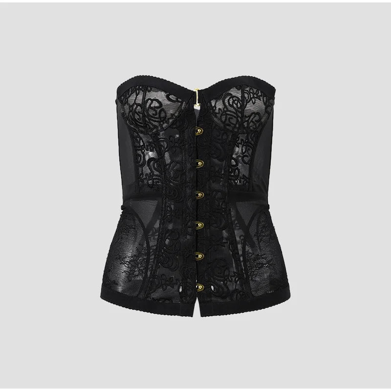 Holiday Spicy Girl Sexy Tight Corset Female Chic Lace Hollow Sleeveless Strapless Top 2026 Summer Elegant New Street Trendy Vest